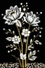Placeholder: Large upright flowers with branches and leaves, dressed in black and white plaid and polka dots. Plaid and polka dots should be prominent but not too large. Include winter-themed elements. Gold details appear inside, along the lines, stems, and leaves. Adorned with crystal and pearl diamonds. The design must be full, elegant, stylish, and clearly visible. Background and ground should be solid black. Leopard textures may be included inside.