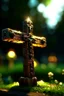 Placeholder: a cross with eyes like spotlights and children swinging , photo-realistic, shot on Hasselblad h6d-400c, zeiss prime lens, bokeh like f/0.8, tilt-shift lens 8k, high detail, smooth render, down-light, unreal engine 5, cinema 4d, HDR