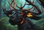 Placeholder: Black Shadow symbiote in 8k realistic anime e drawing style, close picture, Deer them, neon color, antlers deer, intricate details, highly detailed, high details, detailed portrait, masterpiece,ultra detailed, ultra quality