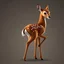 Placeholder: full body of a bald white tail deer, sultry, seductive, standing with a front leg lifted. with big smile, looking back, and big eyes looking back , tail upward, on flat background, in the style of 'My Little Pony' and Bambi, fantastic lighting