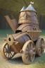 Placeholder: medival car with wooden wheels, driven by a knight