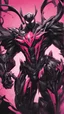 Placeholder: A close picture to Mix between gwenpool and symbiote, symbiote venom with transformers, high details machine, pink and black custom, intricate details, highly detailedin in solo leveling shadow art style