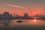 Placeholder: distant city, cars, sunset, lake, sci-fi, epic