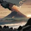 Placeholder: Comic panel. Montevideo. Japanese volcano at background.