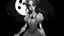 Placeholder: comix style, In the pallid moonlight, a peculiar girl appears - a vampire, her skin a haunting shade of spectral grey, as if she herself were wrought from the lonely heart of a forsaken moon. Cruel rubies are set into her eyes, glowing with ominous liveliness against her lifeless pallor. Blood, a sinister accompaniment to her form, the colour of garnet, seems to drip off her like a macabre jewel, casting a chilling aura of dangerous enchantment about her.