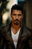 Placeholder: Portrait of an Olive skinned muscular very handsome male with dark hair and a goatee beard