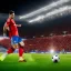 Placeholder: Soccer player kicking a ball into the goal with a lot of force, cartoon art