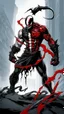 Placeholder: Venom symbiote with kratos red tattoos and Clothes, holding blade of choice