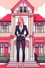 Placeholder: Tall, slender girl in a big house in a suit.
