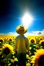 Placeholder: "روز آفتابی در مزرعه‌ای از گل‌های آفتابگردان طلایی. آسمان آبی و ابرهای سفید. در مرکز، ترسناک با لباس‌های روستایی و کلاه کاهی و لبخند دوستانه. ترسناک گویی آغوش به جمال اطراف خود گشوده، در صحنه‌ای آرام که جلوه‌ای از زیبایی تابستان است."