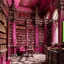 Placeholder: A magenta castle with a library designed in Mayan architecture painted by Michelangelo di Lodovico Buonarroti Simoni