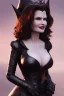 Placeholder: Geena Davis as evil queen in black leather, leather, busty, cleavage, angry, rage, stern look. character design by cory loftis, fenghua zhong, ryohei hase, ismail inceoglu and ruan jia. unreal engine 5, artistic lighting, highly detailed, photorealistic, fantasy