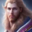 Placeholder: portrait bel homme, visage , prince , grands yeux bleus, cheveux long blond lord fantasy, bleu et rose