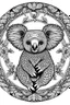 Placeholder: mandala koala on a tree: black and white with background white