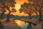 Placeholder: Great landscape, nature at sunset, Paradise Lost, spiritual, surreal, trees, fine art, tan skin, Vincent Van Gogh style, highly detailed, smooth, very sharp focus, illustration, bathing in light, ultra realistic illustration, close-up