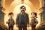 Placeholder: an angry man with a mustache behind whom there are children scolds a fat man in a suit