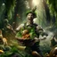 Placeholder: victory portrait of crazy cook army officer playing basket with vegetables inside grove with fluffy hare with mutations getting blasted by exploding hare, 4 k, down-light, soft light, depth of field, photo realism, trending on art station, high detail, spray paint