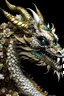 Placeholder: Beautiful white and Golden japanese Dragon animal portrait, extremely textured skin and bioluminescense scales ribbed with black zafír pearls and opal and onix mineral stone ad siny black diamonds embossed floral metallic etherial shamanism goth wings, adorned with filigree gothica black shiny skin and scales and skin ae bioluminescense decadent médiával style white and Golden embossed floral filigree Dragon wings colour gradient shiny onix dark decadent gothica style with Golden filigree organi