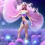 Placeholder: one big crystal glitter pink blue subtle galactic fairy in a galactic ambiance,glitter bikini, long blond hair down to the ground,transparent petals,blue eyes,delicate colors in the foreground, full of details, smooth，soft pink violet light atmosphere, light effect，vaporwave colorful, concept art, smooth, extremely sharp detail, finely tuned detail, ultra high definition, 8 k, unreal engine 5, ultra sharp focus, very precise, lots of details