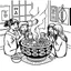 Placeholder: bold and easy, cozy Japan-Hot pot dinner shared by friends has very thick black outlines, making the details simple and fun to color colors, must be black and white and should have very few backgrounds or no backgrounds