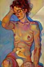 Placeholder: woman in a sun bath, similar to egon schiele