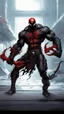 Placeholder: Venom symbiote with kratos red tattoos and Clothes, holding blade of choice