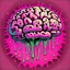 Placeholder: Vintage illustration of a slimy pink brain melting, cartoonist animation style, hand drawn, pastel color palette, gross art, pop punk, 90s anime inspired, airbrushing, post modern, horror cut, gradient chrome abberations, retro weird drawings, alien brain matter, blood spatter , scifi punk