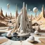 Placeholder: Dark, glittering, 3d, marble-like, surreal objects in a bright environment, desert, noon light, melting cream, Yves Tanguy style