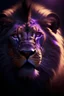 Placeholder: Retrato em 4k, leão tenebroso, com tons de violeta, e com raios que dá um sentimento de medo