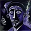 Placeholder: A blackish purple galactic nightmare painted by Pablo Picasso