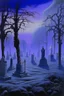Placeholder: A purple graveyard with dancing ghosts painted by Caspar David Friedrich