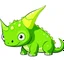 Placeholder: Cartoon illustration for children: Green Triceratops with a broken horn. He is very very sad.