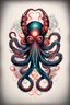 Placeholder: Create a captivating modern 2d colorfull ink tattoo design for print , prestigious (Japanese Octopus) using the elegant influences of japan art style, for print, dynamic elements from fashion and design, and bold Japanese contemporary art aesthetics, framing centered in the center, distanced from the edges of the paper perimeter, perfect anatomy, bauhaus, Divine Proportion,