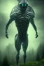 Placeholder: running alien portrait , black jogging suite , in the night Alps , holding leaves and coins , angels background, volumetric light, high detail, dark leaf tree, dark mountains in background, perfect, HR Giger style