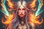 Placeholder: fire-elf tattooed nature-witch girl with long hair and smoked background elemental flames lightning lights luminance colorful futuristic steampunk cyberpunk style