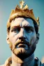 Placeholder: Realistic image, Roman sculpture made in white marble with gold veins, Lionel messi with gold laurel leaves crown, decorative star on the chest, waist up portrait, marble material, gold ornaments, Baroque style, sun rays background, epic, celestial, cinematic lighting, God lights, 4k resolution, smooth details, soft lighting, unreal engine 5, art station, substance 3d.