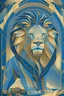 Placeholder: An Art Deco-style illustration of a regal lion, featuring bold lines, geometric shapes, and a striking contrast between gold and deep blue colors, capturing the lion's powerful presence and elegance.