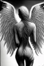 Placeholder: woman angel from back with sharpand wide wings ultra realistic drawing