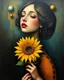 Placeholder: painting of a woman holding a sunflower , surrealist painting, surrealist artwork, emotional surrealist art, abstract surrealist, a surrealist painting, surrealist art , abstract surrealism, abstract surrealism masterpiece, surreal painting, contemporary surrealism, magically shaped surrealism