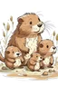 Placeholder: super cute drawing - father beaver frolicking with three little cute daughters