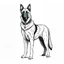 Placeholder: A line art of standing dog (German Shepherd). Make this black and white.