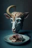 Placeholder: cursed meal with a goat head and some brain, photorealistic image