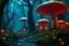 Placeholder: Ancient forest with gigantic glowing mushrooms, neon fireflies, and a mossy stone path, fantasy style