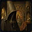 Placeholder: Daguerrotype, close-up, mysterious figure, odd background, Hieronymus Bosch, room, Max Ernst, ambient light, by Minicavio Quollati and Marlost Endgulp, exoteric, mystic, Amano, Botticelli, Hieronymus Bosch, Alphonse Mucha