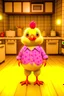 Placeholder: The little chicken is cute and cute and small and he 's wearing a jelly dress and he 's standing in the kitchen in shock .