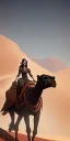 Placeholder: 1922 woman with glasses riding a camel through the desert