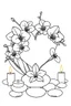 Placeholder: outline art for visually rich appealing heart ikebana orchids plumeria spa rounded stones around candles, coloring page for kids, white background, fit to page, only use outline, clean line art, no shadows, clear and well outlined
