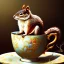 Placeholder: laughing squirrel sleeping, dreaming, drinking warm tea surfing waves on a teacup, fantasy art