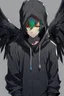 Placeholder: Anime man with black wings, wearing a hoodie