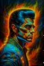 Placeholder: fire, lightning, wind, rain, volcanic lava, fireworks, explosions, multicolored neon lights, Elvis Presley in the art style of Leonardo De Vinci, oil paint on canvas, 32k UHD, hyper realistic, photorealistic, realistic, life-like, extremely detailed, extremely colorful, sharp beautiful professional quality,